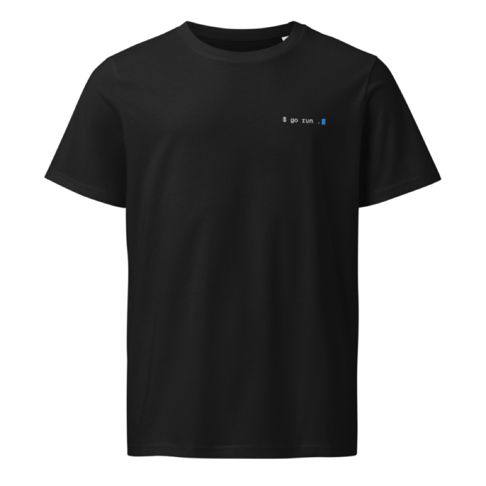 $ go run . · Camiseta ligera · Negro